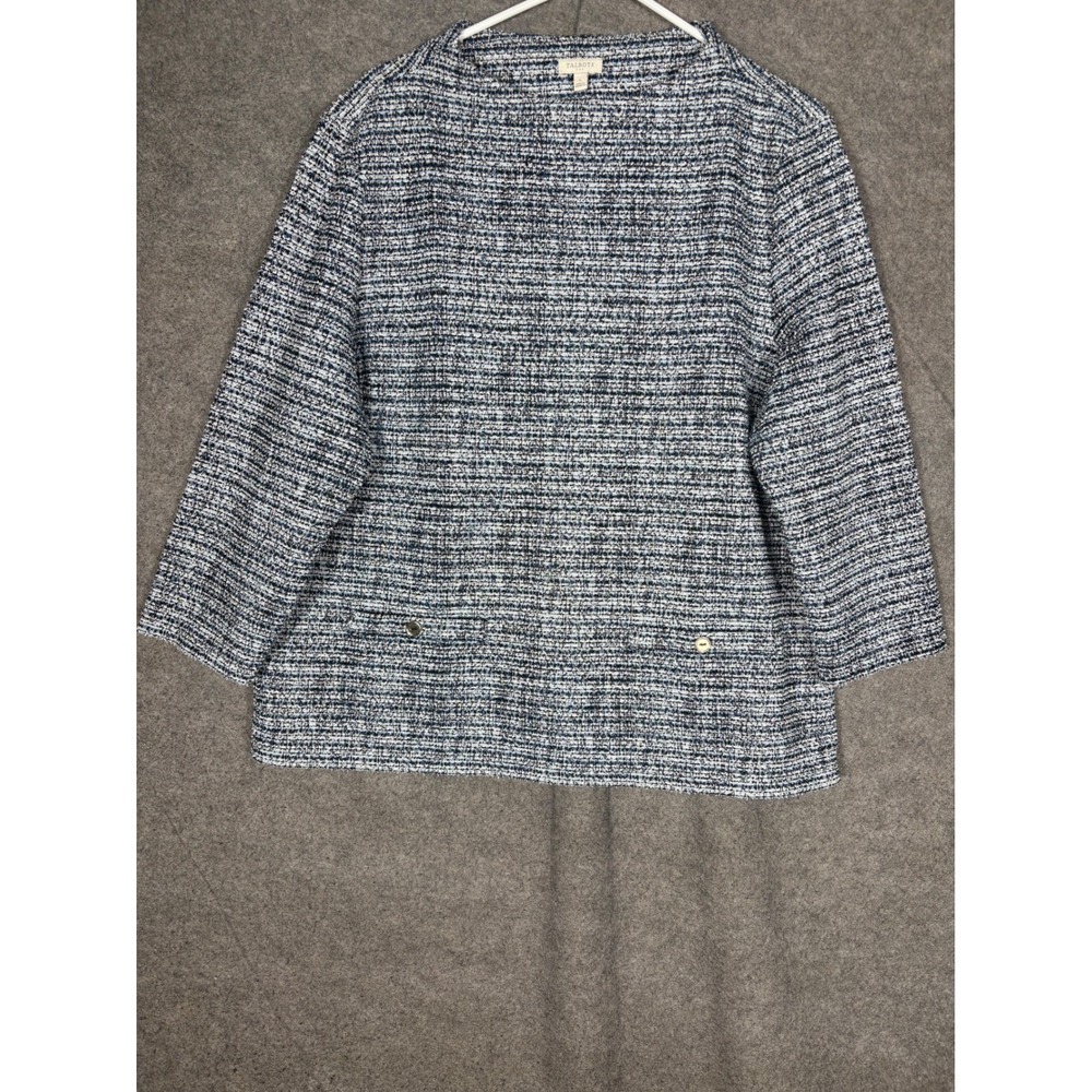 Talbots‎ Womens Blue White Tweed Knit Boat Neck Top Metallic Trim Size L ID2726